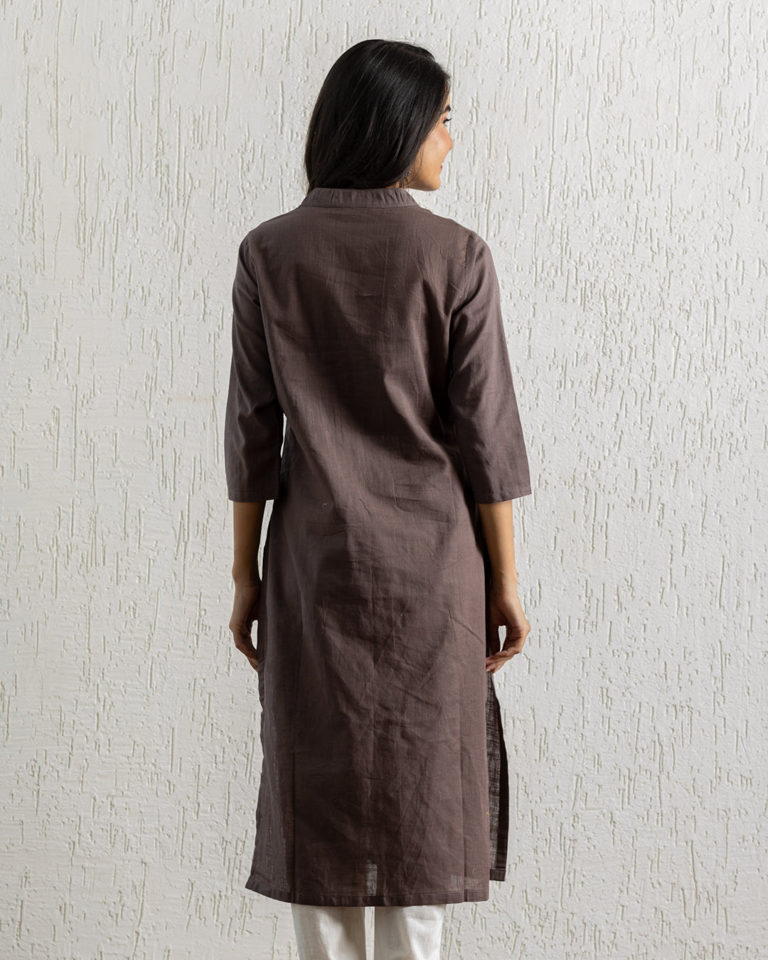 Plain Brown Sunflower Embroidery Kurta