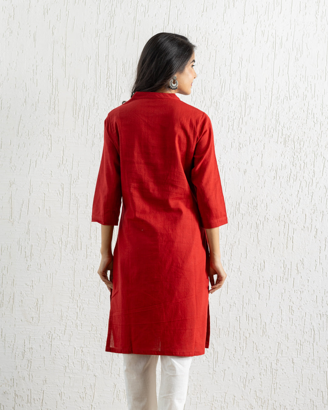 Plain Red Sunflower Embroidery Kurta
