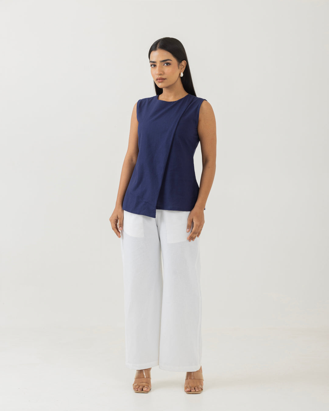 Asymmetric Front Open Mid Night Blue Top