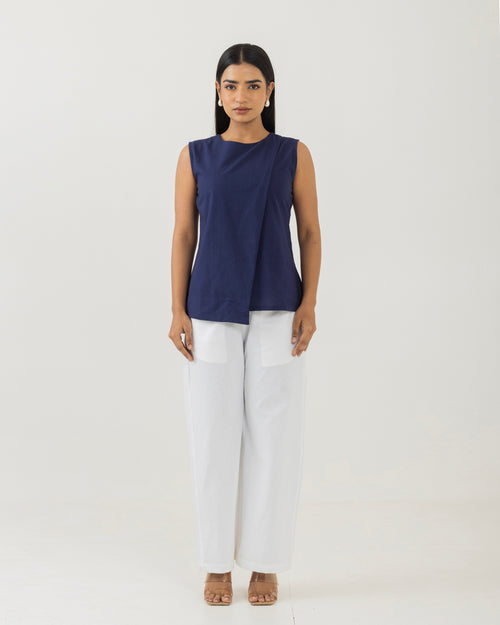Asymmetric Front Open Mid Night Blue Top