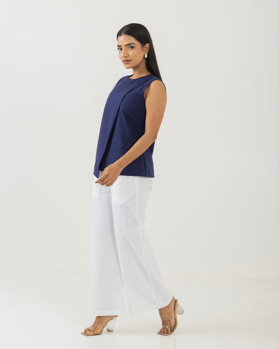 Asymmetric Front Open Mid Night Blue Top