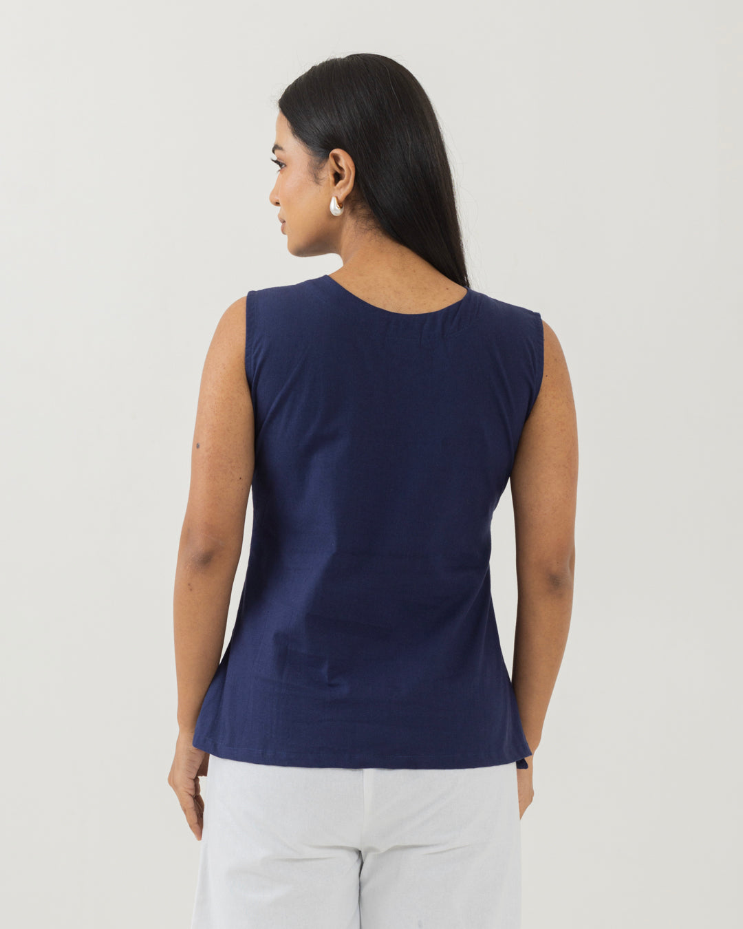 Asymmetric Front Open Mid Night Blue Top