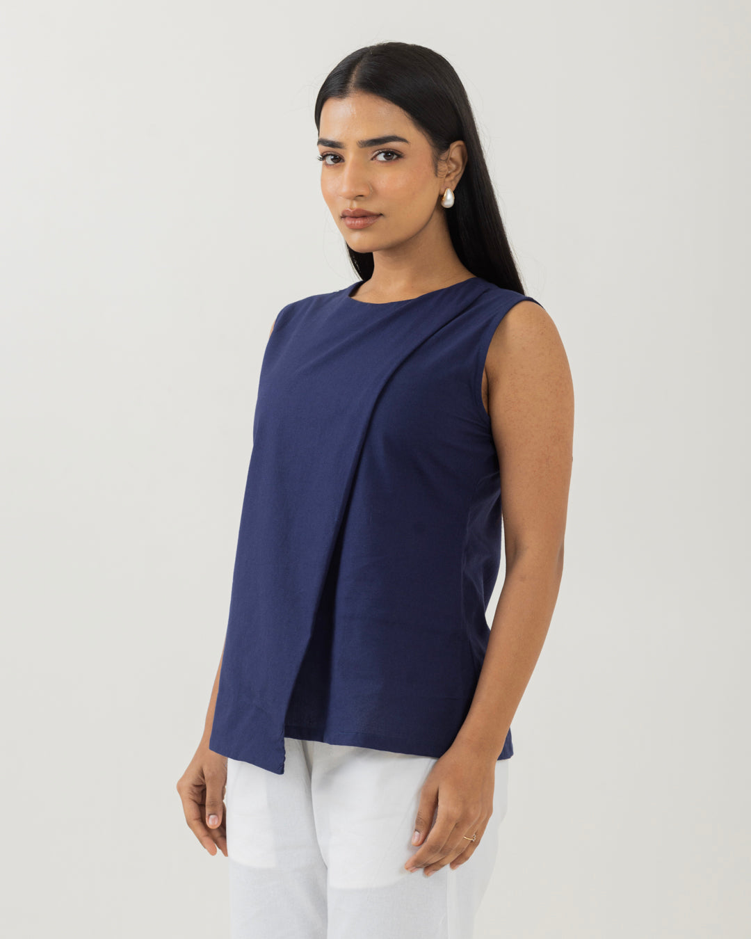 Asymmetric Front Open Mid Night Blue Top