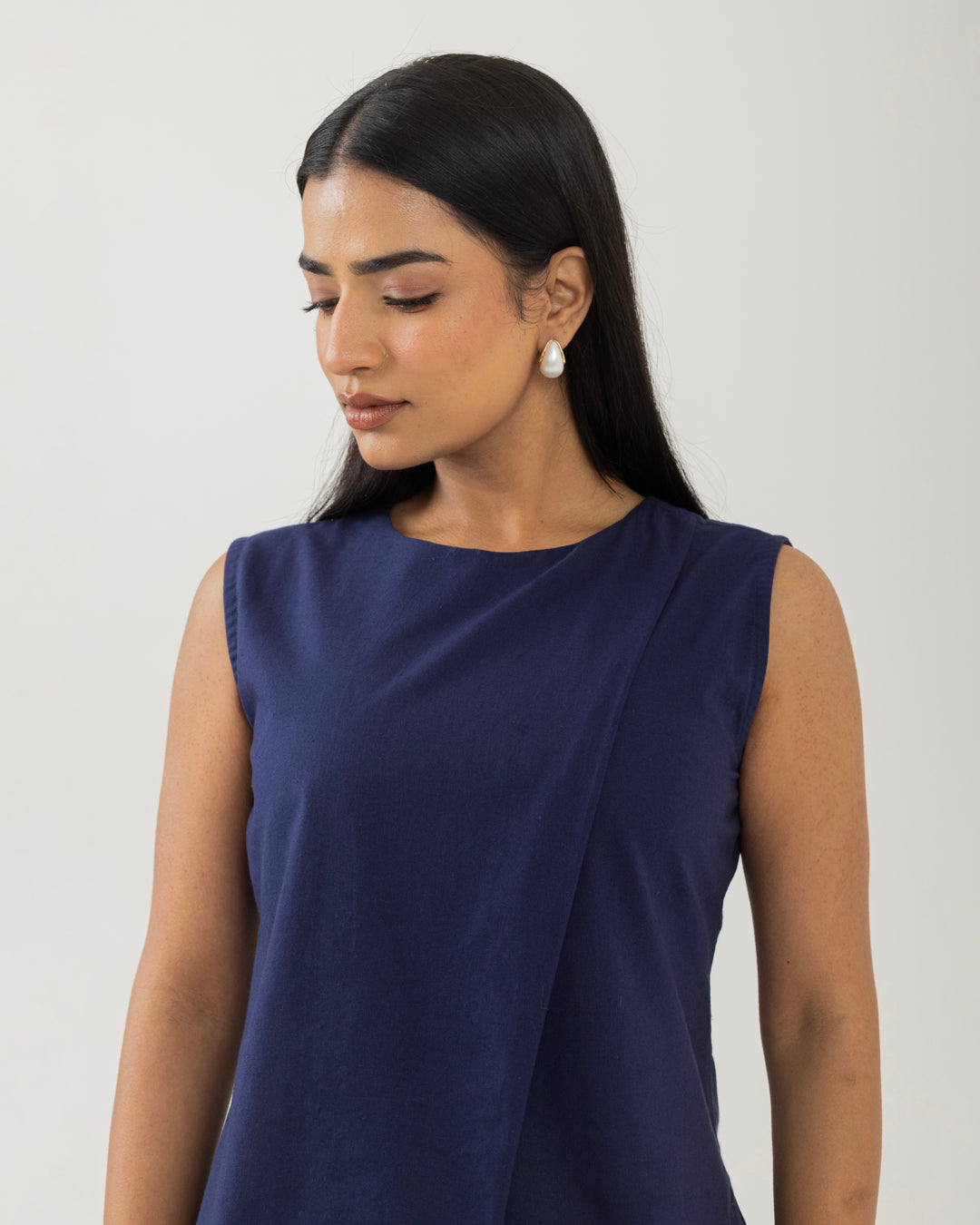 Asymmetric Front Open Mid Night Blue Top