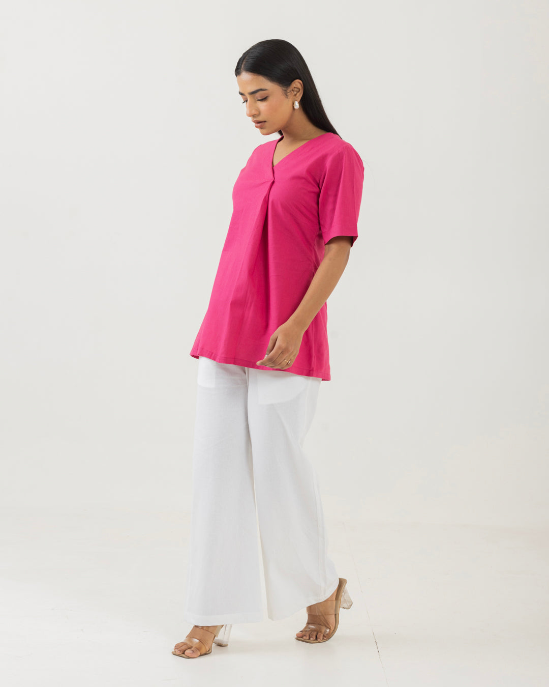 Front Box Pleat Pink Top