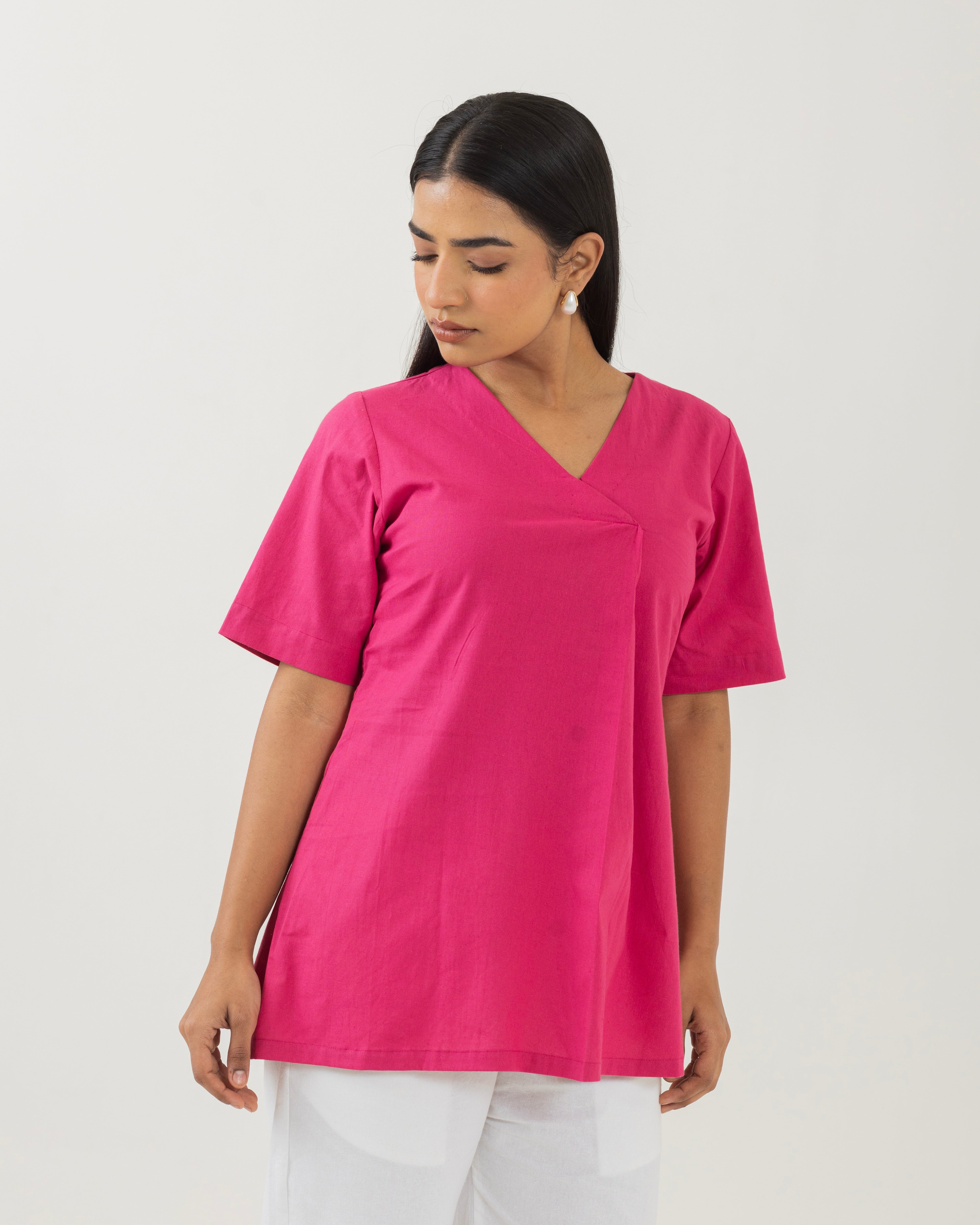 Front Box Pleat Pink Top