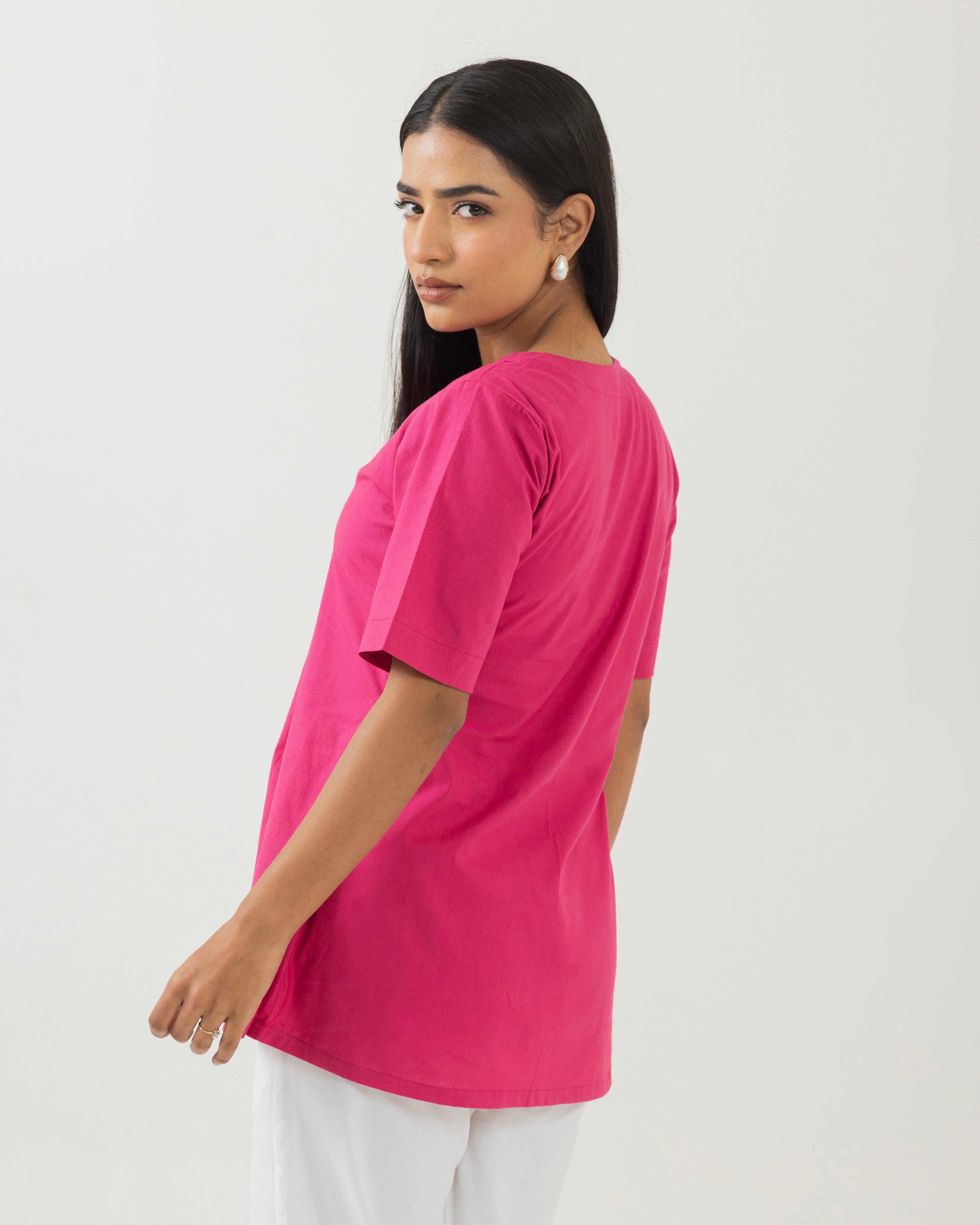 Front Box Pleat Pink Top