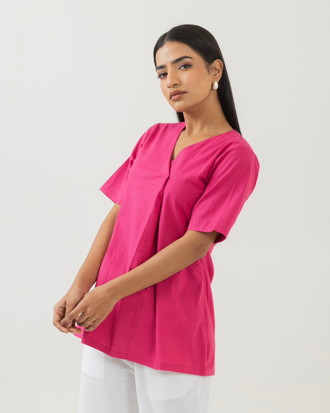 Front Box Pleat Pink Top