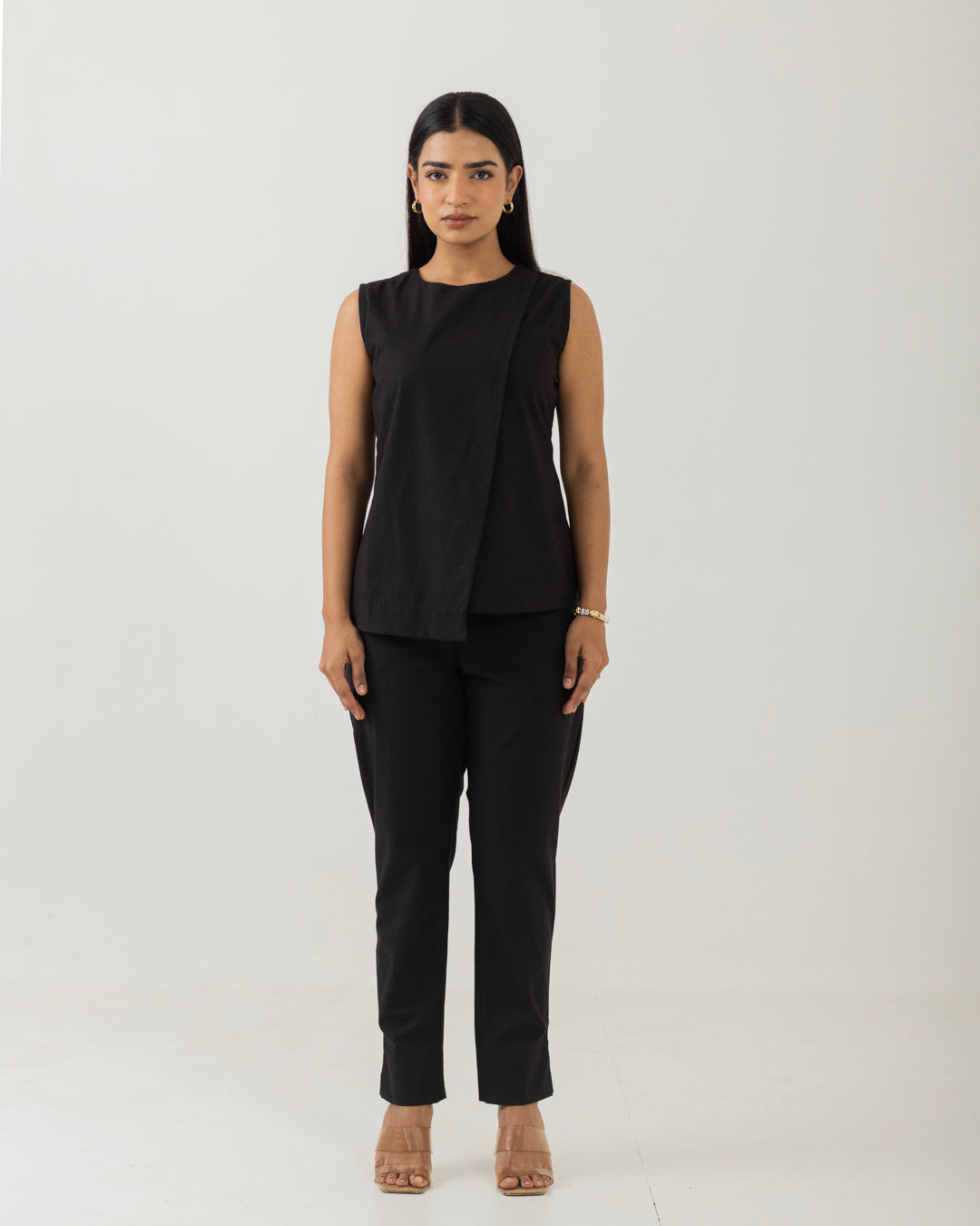 Asymmetric Front Open Black Top