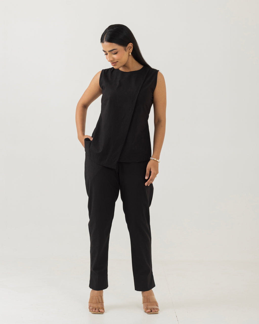 Asymmetric Front Open Black Top