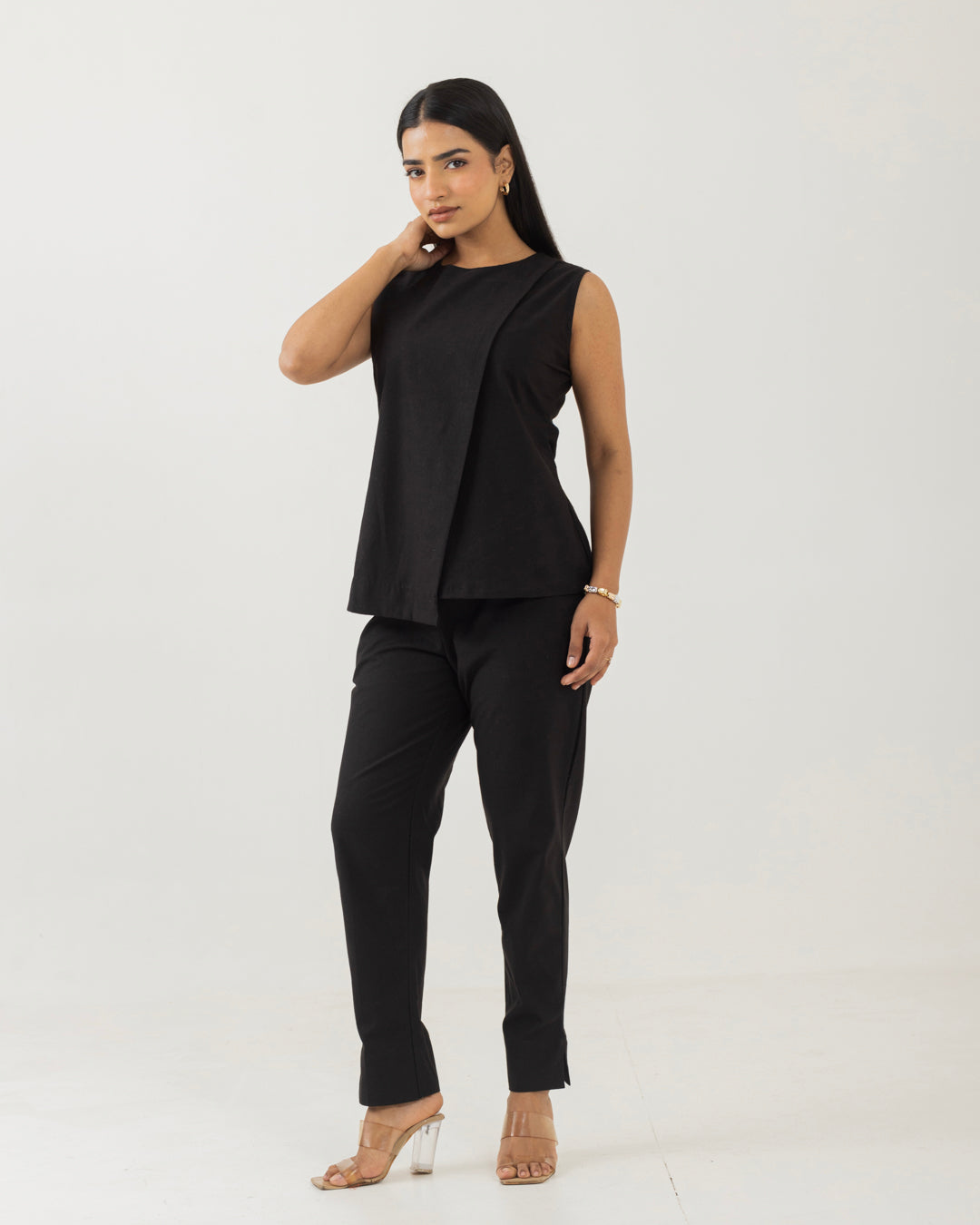 Asymmetric Front Open Black Top