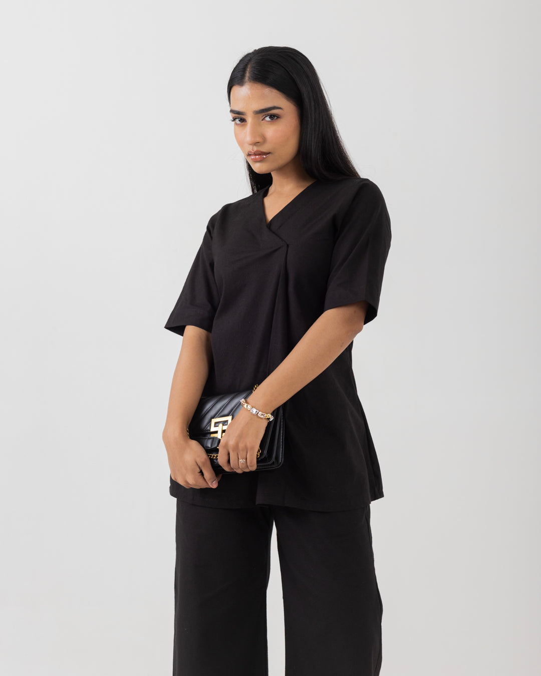 Front Box Pleat Black Top