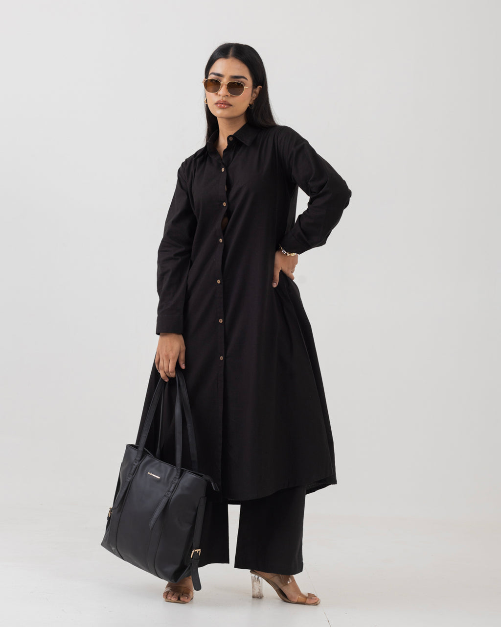 Dawn Black Front Open Shirt