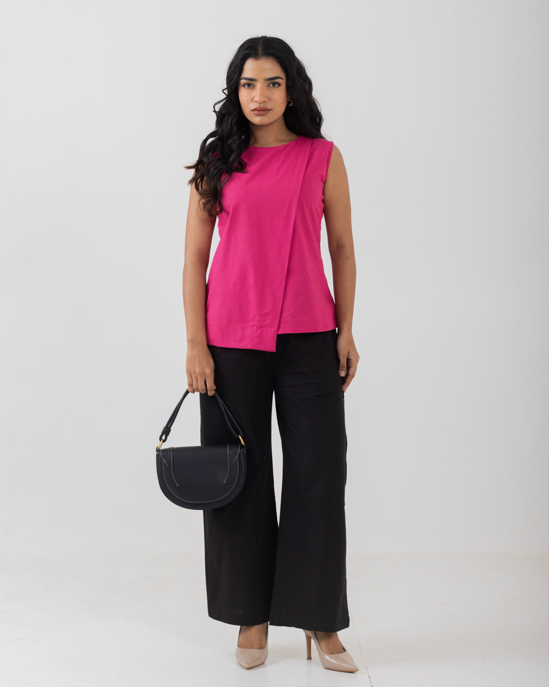 Asymmetric Front Open Pink Top