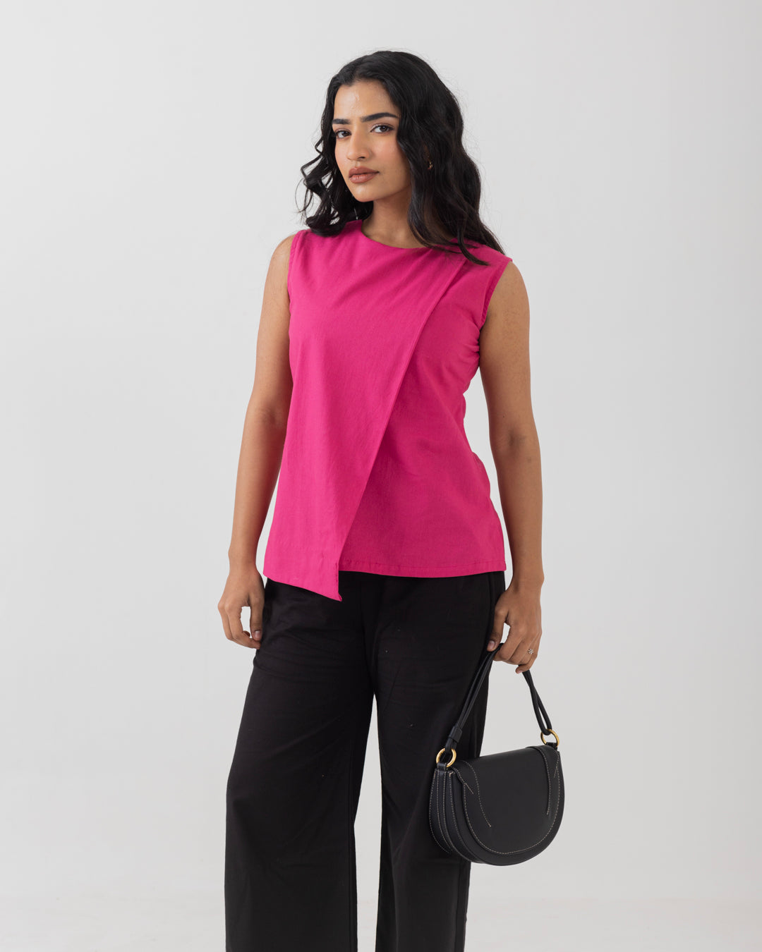 Asymmetric Front Open Pink Top