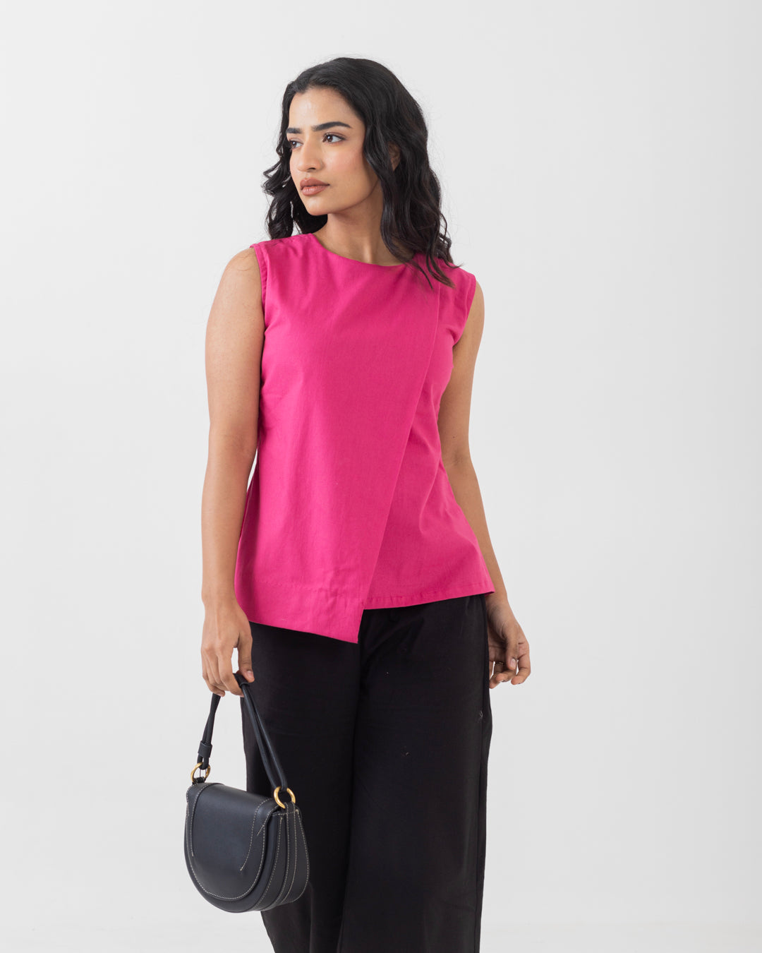 Asymmetric Front Open Pink Top