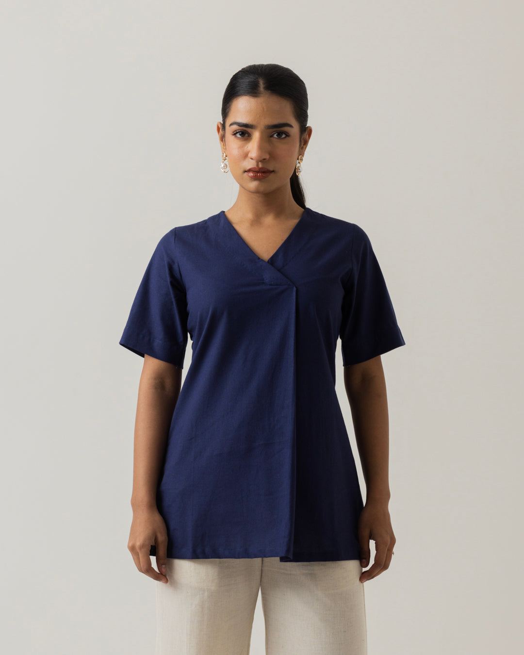 Front Box Pleat Mid Night Blue Top