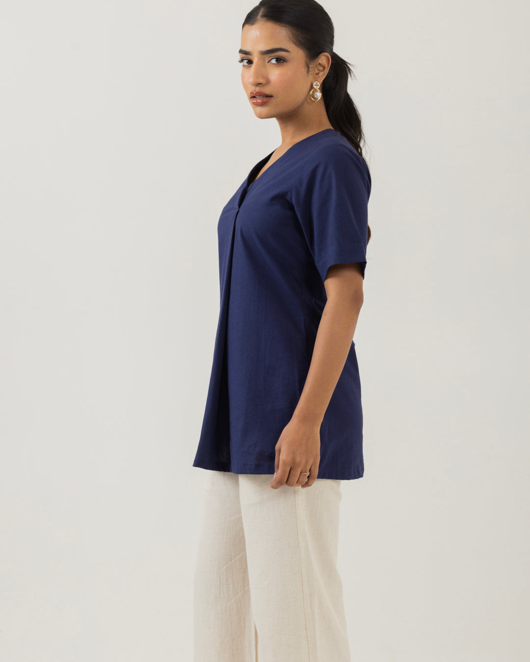 Front Box Pleat Mid Night Blue Top