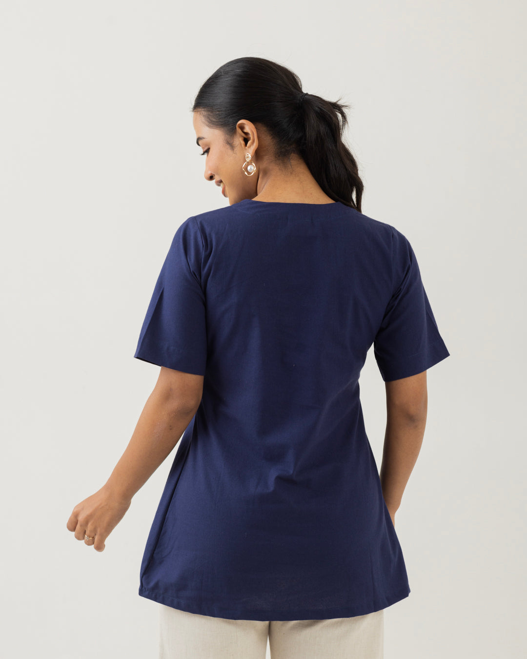 Front Box Pleat Mid Night Blue Top